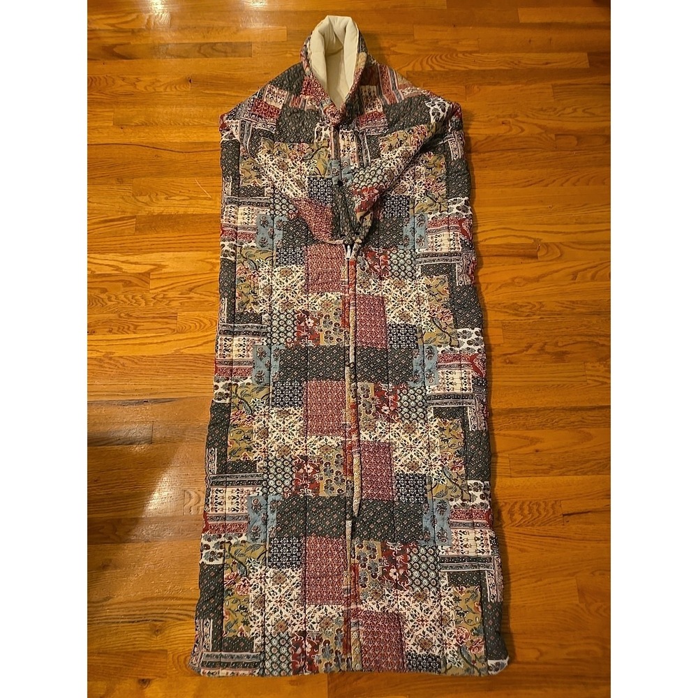 Vintage Boho 70s Patchwork Wearable Sleeping Bag Snuggie Zipper‎ Snaps Camping
